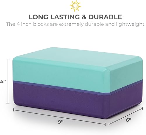 Miniatura 6 de Sunshine Yoga Bloque de yoga a rayas de 4 pulgadas, paquete de 4 bloques de yoga de espuma EVA a granel, ladrillo de yoga firme y de apoyo, espuma