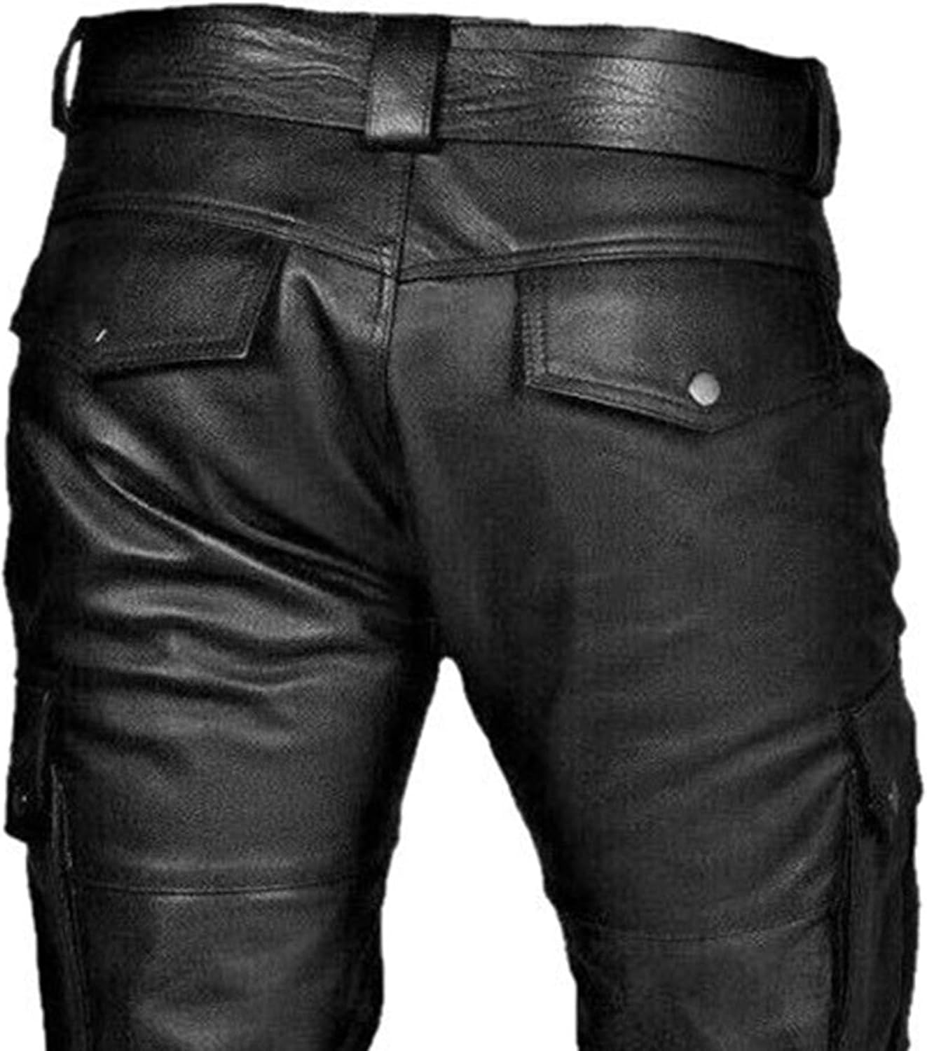 Faux Leather Pants for Men Vintage Steampunk Punk Gothic Pants Side Pockets Sports Jogger Motorcycle Cargo Trouser