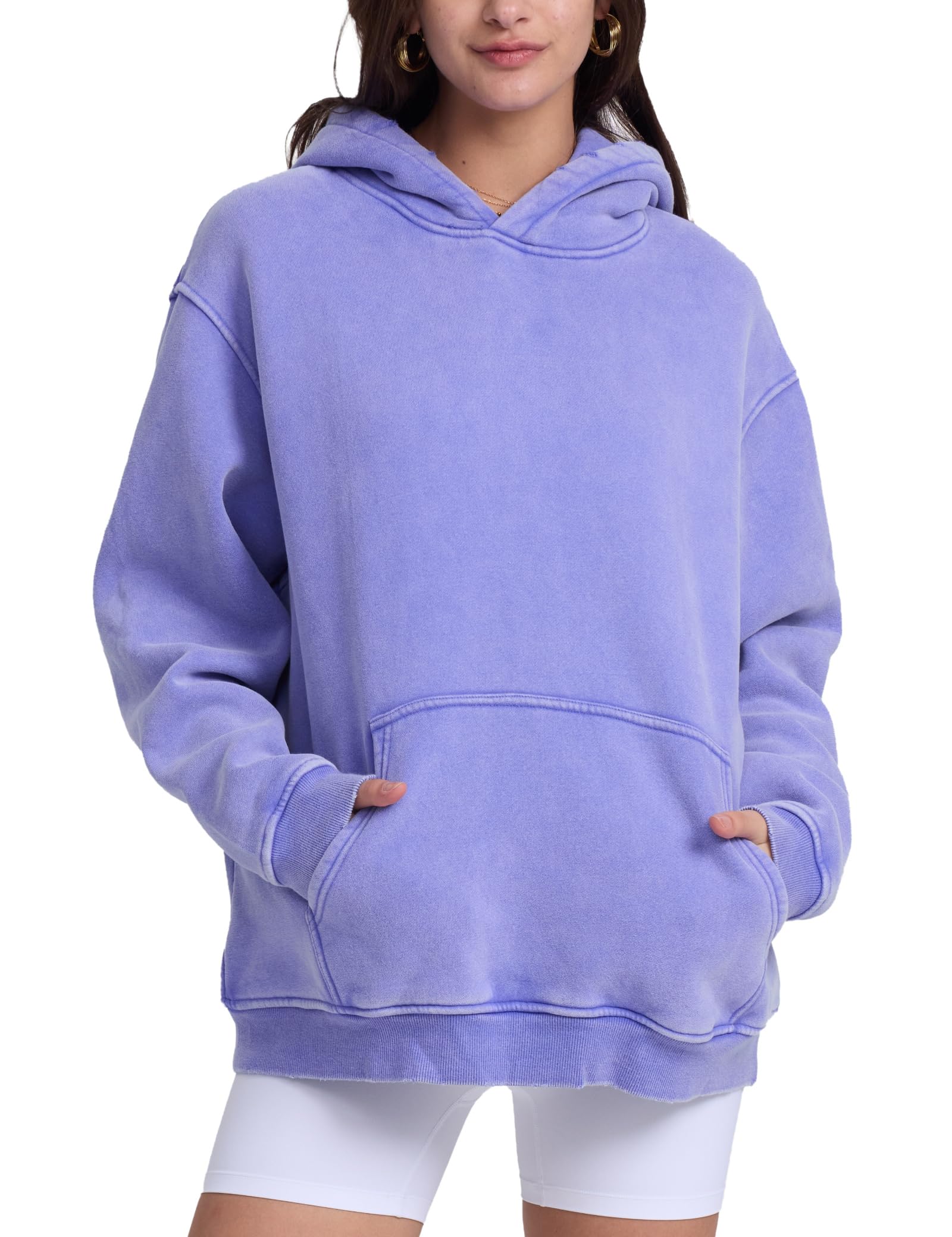 FAIABLE Womens Oversized Acid Wash Hoodie Unisex Heavyweight Fleece Cotton Hoodies Vintage Washed Sweatshirt for Women