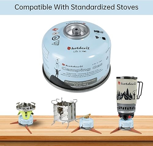 Miniatura 2 de Hotdevil Recipiente de combustible de isobutano de 3.53 oz para campamento, estufa de combustible, mezcla de butano y propano, para camping,