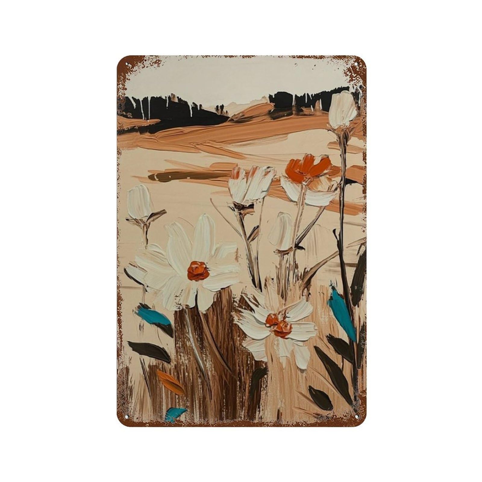 xiaoxiaoshen Abstract Wildflower Floral Field Modern Botanical Neutral Eh Tone Wall Decor Art Metal Tin Poster Modern Home Decor Art Home Bar Shop Decorations Vintage Sign 30x20cm
