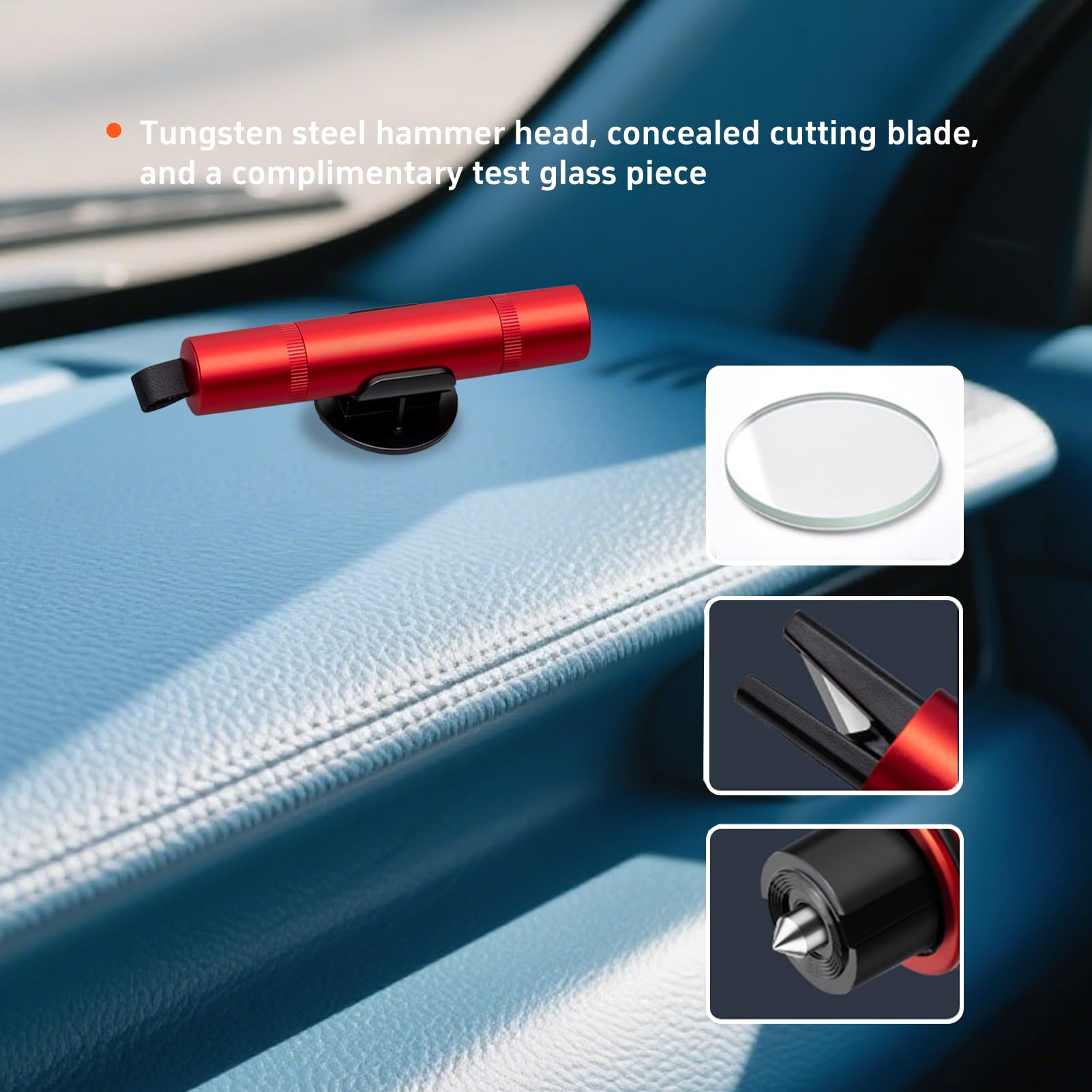 Lot De 2 Marteaux Brise-vitre De Sécurité Pour Voiture - Avec Coupe-ceinture Intégré - Mécanisme à Ressort - Rouge
