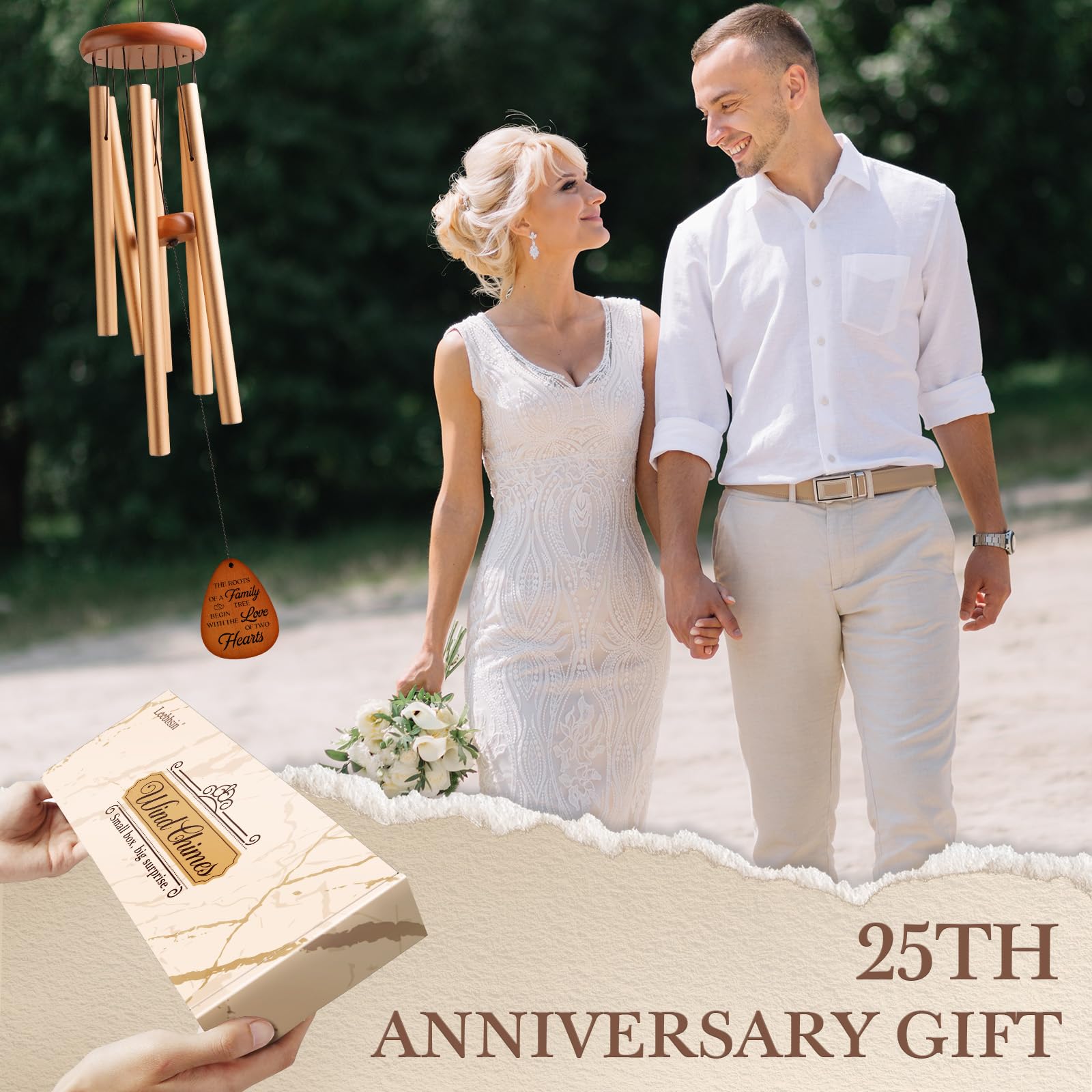 Leebbsin 25th Wedding, 25th Anniversary Wind Chime, Romantic for Couple Parents, Wife, Husband, Friends - Image 2