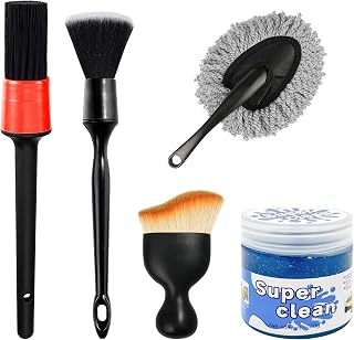 5PCS Car Interior Detail Brush Cleaning Gel Kit, Soft Dash Vent Dusting Tool Include Microfiber Brush, Mini Detailing Brush, Cleaning Putty, Universal Cleaner Car Accessories