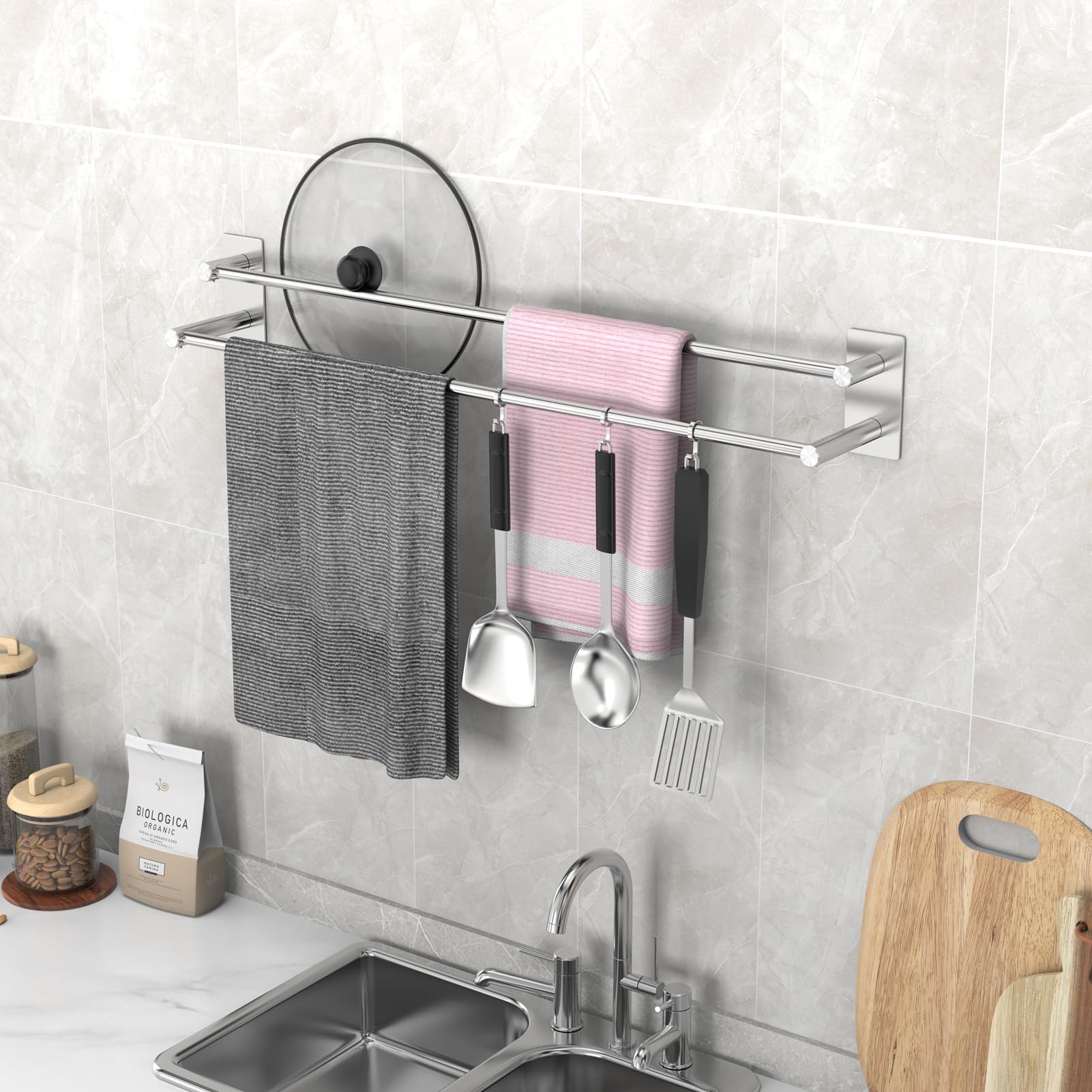 Porte-serviettes Adhésif Sans Perçage - Acier Inoxydable 304 (40 Cm) - Pour Salle De Bain Et Cuisine