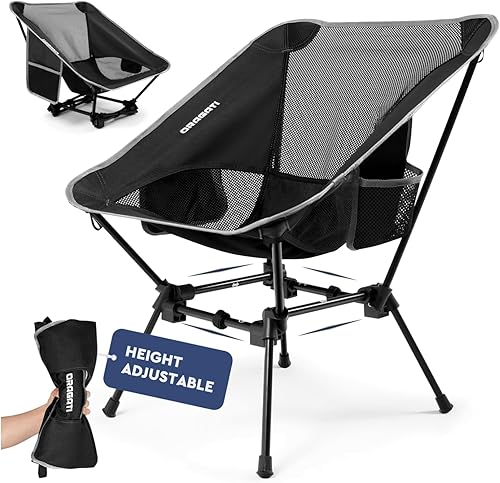 Sillas plegables de camping, silla ligera para mochilero en diseño compacto para campamento, playa, senderismo, al aire libre, color negro