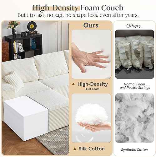 Miniatura 6 de Sofá modular modular de 108 pulgadas con asientos profundos, sofá en forma de L con otomana móvil y diván, sofás seccionales para sala de estar,