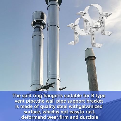Miniatura 5 de 2 Pack 3 Inch Pipe Chimney Adjustable Wall Strap Pipe Bracket Clamp Pipe Strap