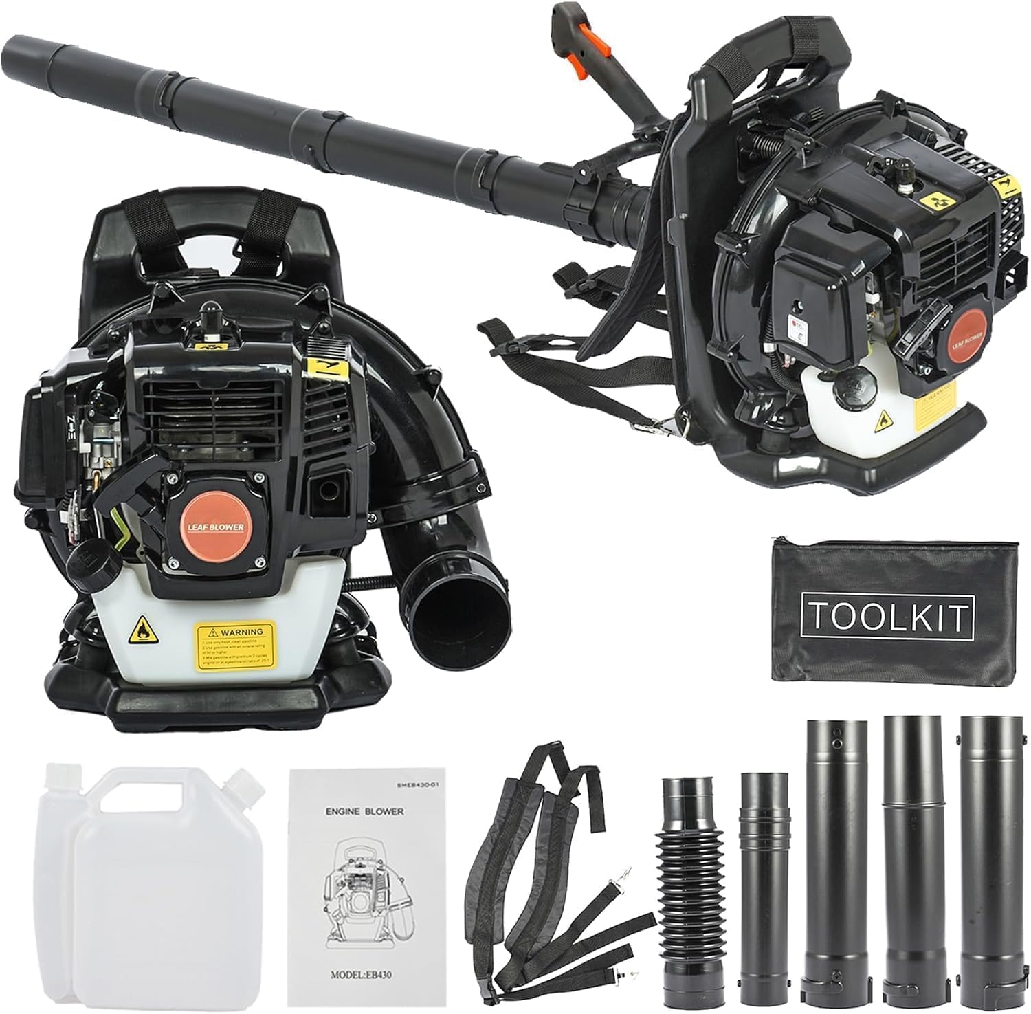 Petrol Leaf Blower, Ergonomic Design Leaf Blower Petrol with Adjustable Backpack Shoulder Straps & Multi-Level Speed, Leaf Blowers for Gardens Patios Gutters Driveways(52cc 550CFM)