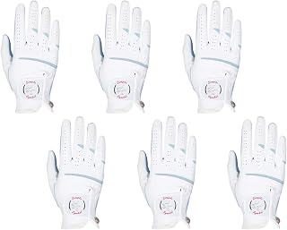 Women's Golf Glove Microfiber with Colorful Cabretta Leather Six Pack(Left is Wear On Left Hands,Right is Wear On Right Hands) Four Colors White/Sky/Orange/Red