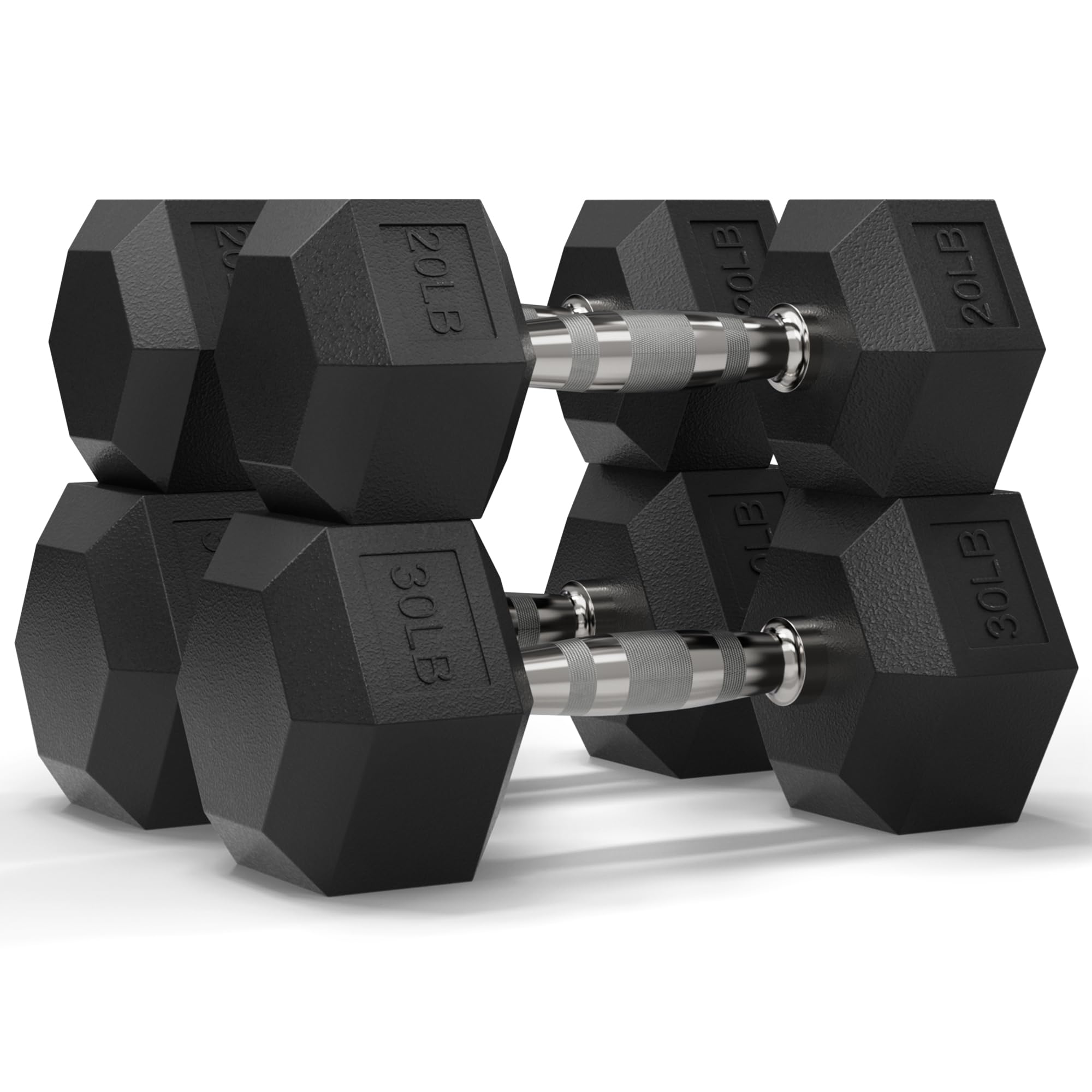 Mikolo Dumbbell Sets with Rack, Rubber Hex Dumbbells, Multiple Choices in 160/200/380/450/550LB, Hand Weights with Chrome Handle for Strength Training