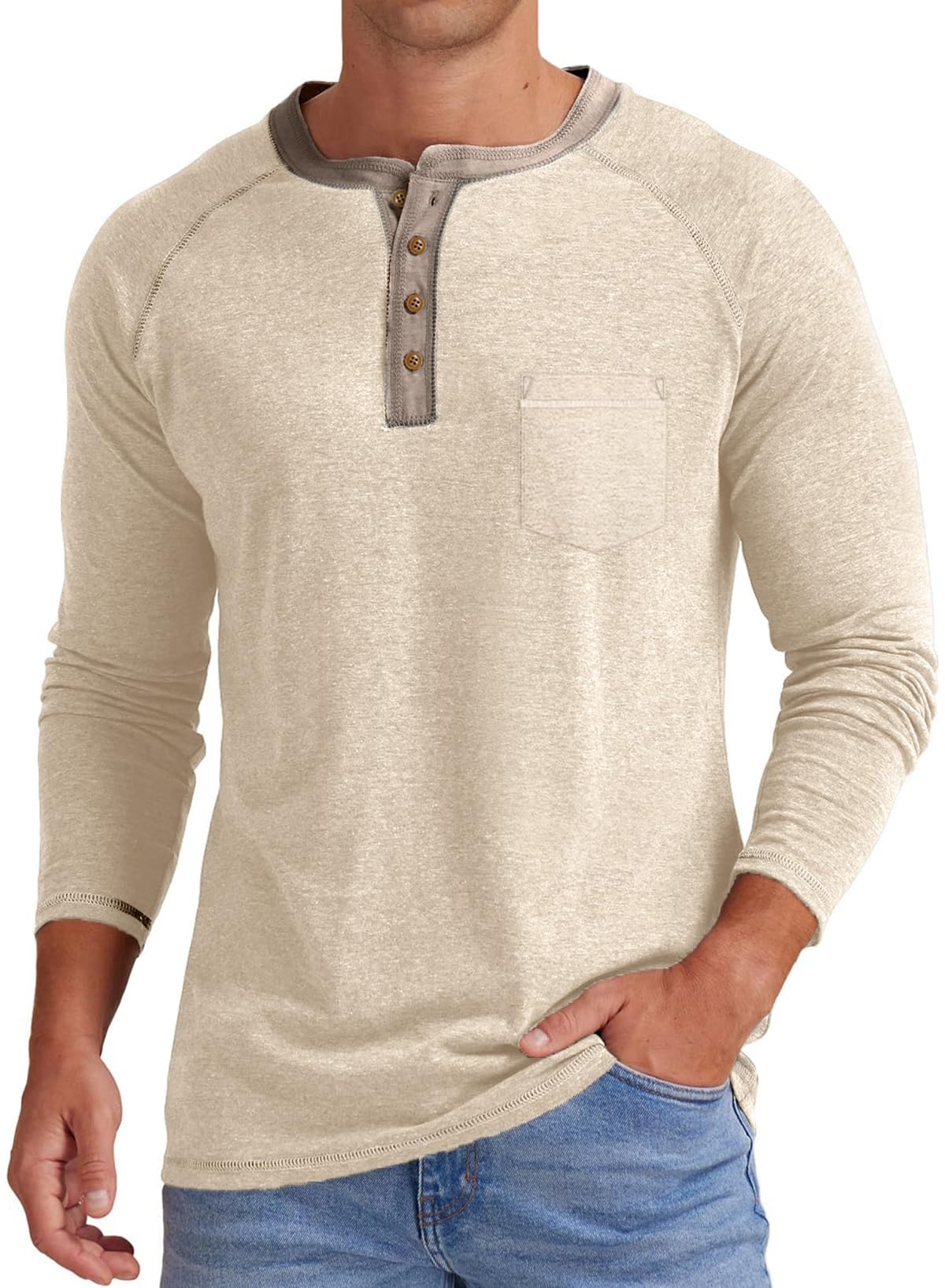 Mens T Shirt Long Sleeve Tshirt Casual Pullover V Neck Tee Shirt Button up Henley Tops Lightweight Shirt with Pocket