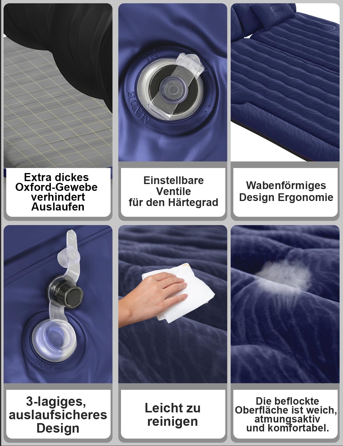 Auto Matratze: SUV Auto Luftmatratze, Auto Bett, Luftmatratze Auto Kofferraum, Doppelseitige Verdickte Beflockung Automatratzen Kofferraum, Auto Bett für Camping(Marine)