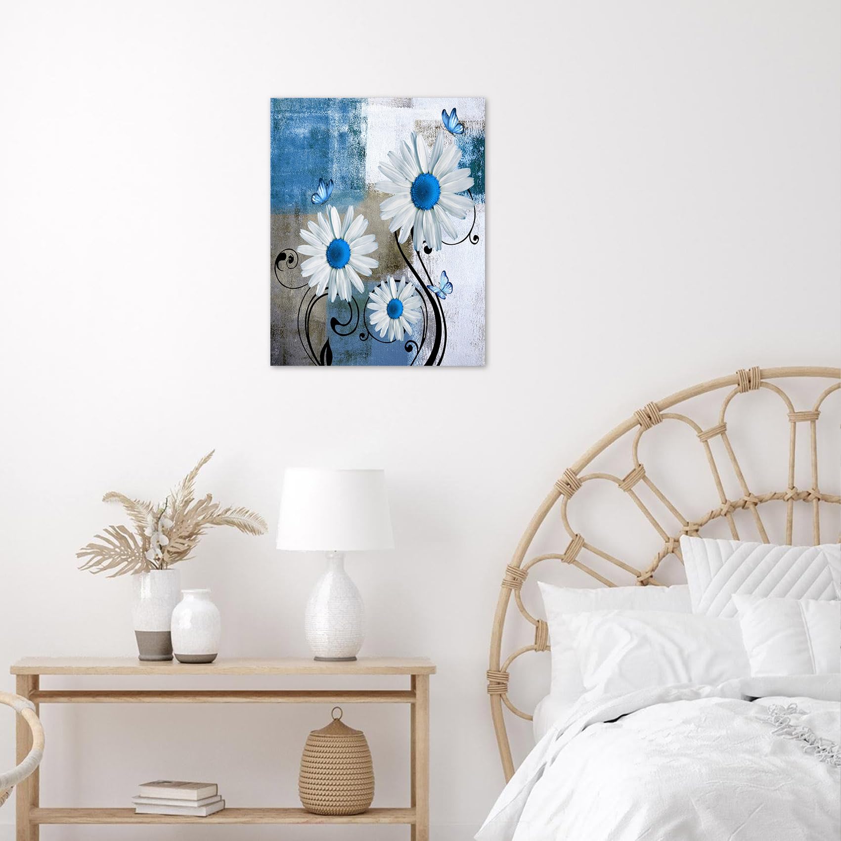 MEUNEAR Farmhouse Floral Canvas Wall Art Blue Daisy Flower and