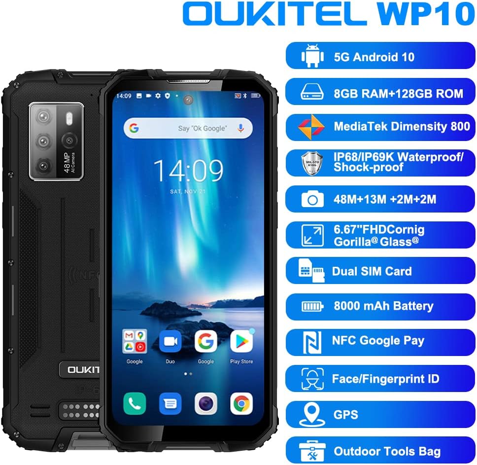 Best Cyber Deals 🔥 Rugged Smartphone,OUKITEL WP10 5G Unlocked Phones,6.67''FHD+8000MAH Battery 18W Fast Charge,8GB+128GB Android 10,Sony 48MP AI Camera,Fingerprint/Face ID/NFC,Waterproof Cell Phone Global Version Black Exclusive Discount 60% Price Rugged Smartphone,OUKITEL WP10 5G Unlocked Phones,6.67''FHD+8000MAH Battery 18W Fast Charge,8GB+128GB Android 10,Sony 48MP AI Camera,Fingerprint/Face ID/NFC,Waterproof Cell Phone Global Version Black