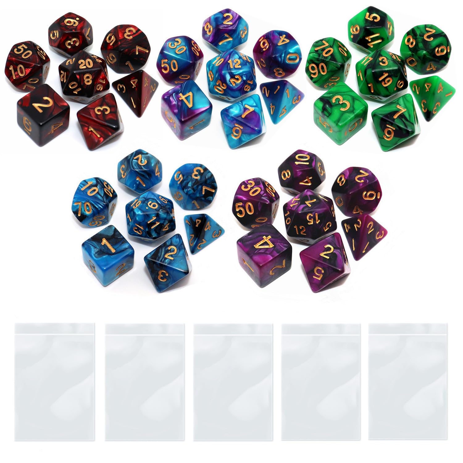 Polyhedral D&D Dice Set-5 Pack Double-Colors Dice Sets Compatible with Dungeons and Dragons DND Role Playing Game RPG MTG Games Dice with D4 D6 D8 D10 D% D12 D20 (5 Colors Set)