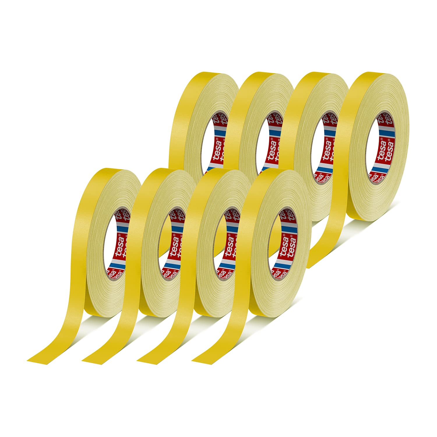 tesa band 4651 - Cinta adhesiva de tela (8 unidades, 8 rollos de 50 m x 19 mm), color amarillo