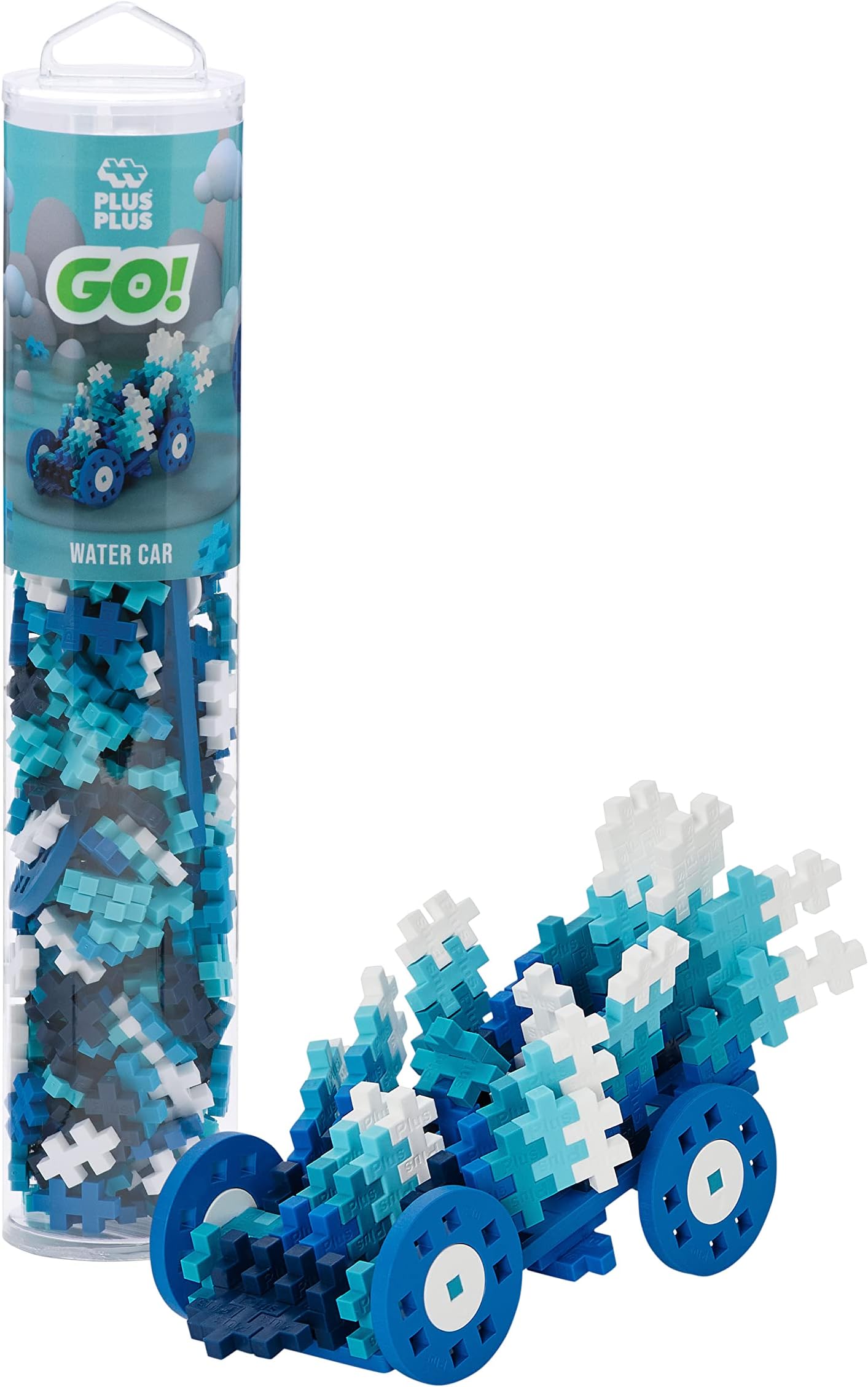 PLUS PLUS - Color Cars Tube - Water - 200 Pieces, Construction Building Stem/Steam Toy, Interlocking Mini Puzzle Blocks for Kids