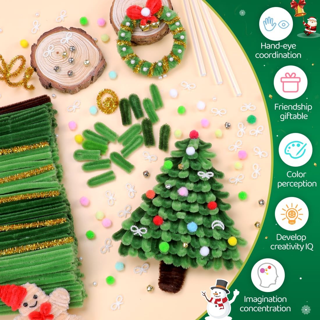 IOOLEEM Pipe Cleaners for Making Christmas Tree, 400pcs in Green Colors image 3