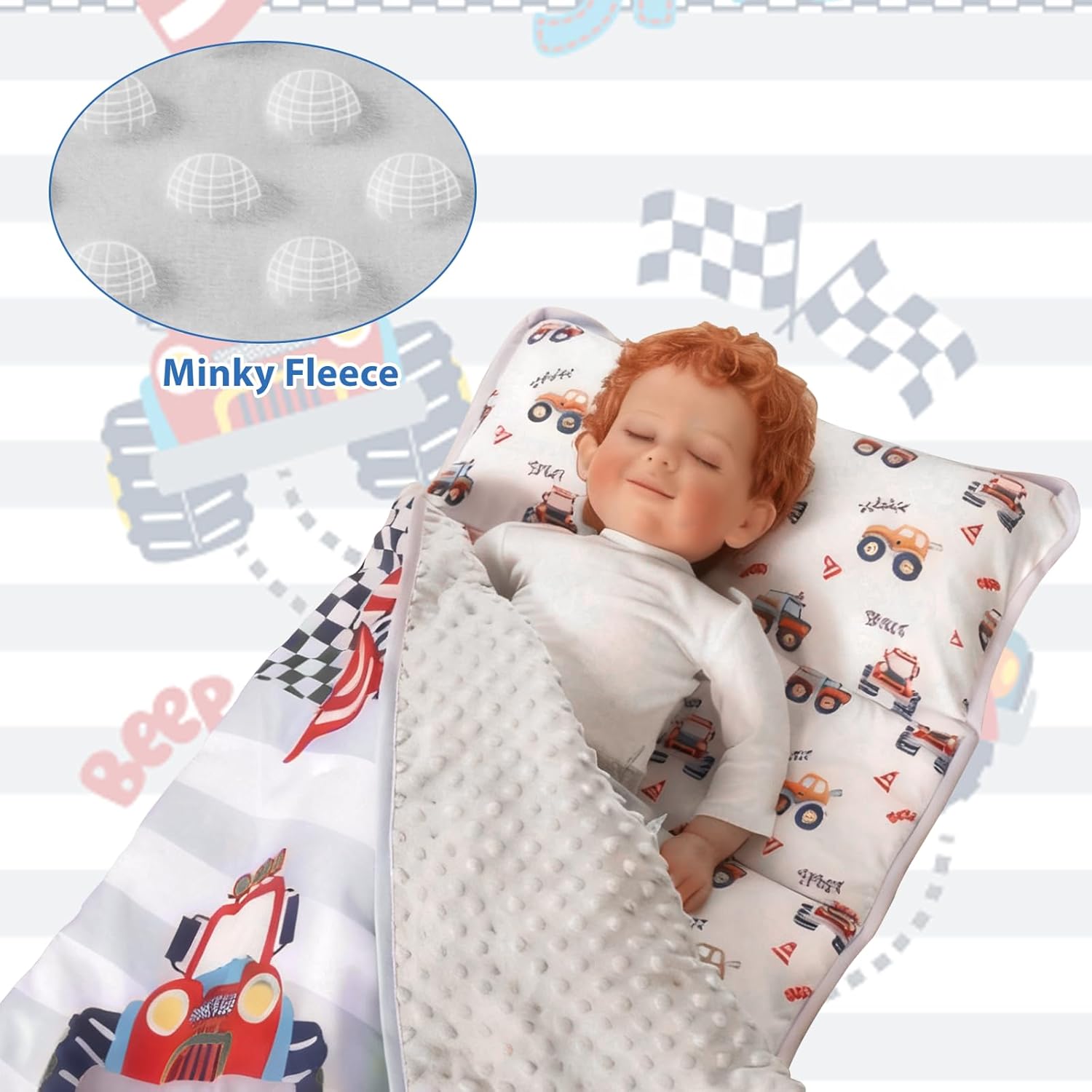 Nap Mats for Preschool, Toddler Sleeping Bag for with Removable Pillow and Minky Blanket Thickened,Rollup Design, 55X22IN Soft Microfiber for Preschool, Daycare Sleeping Bag, Ages 3-7 Years