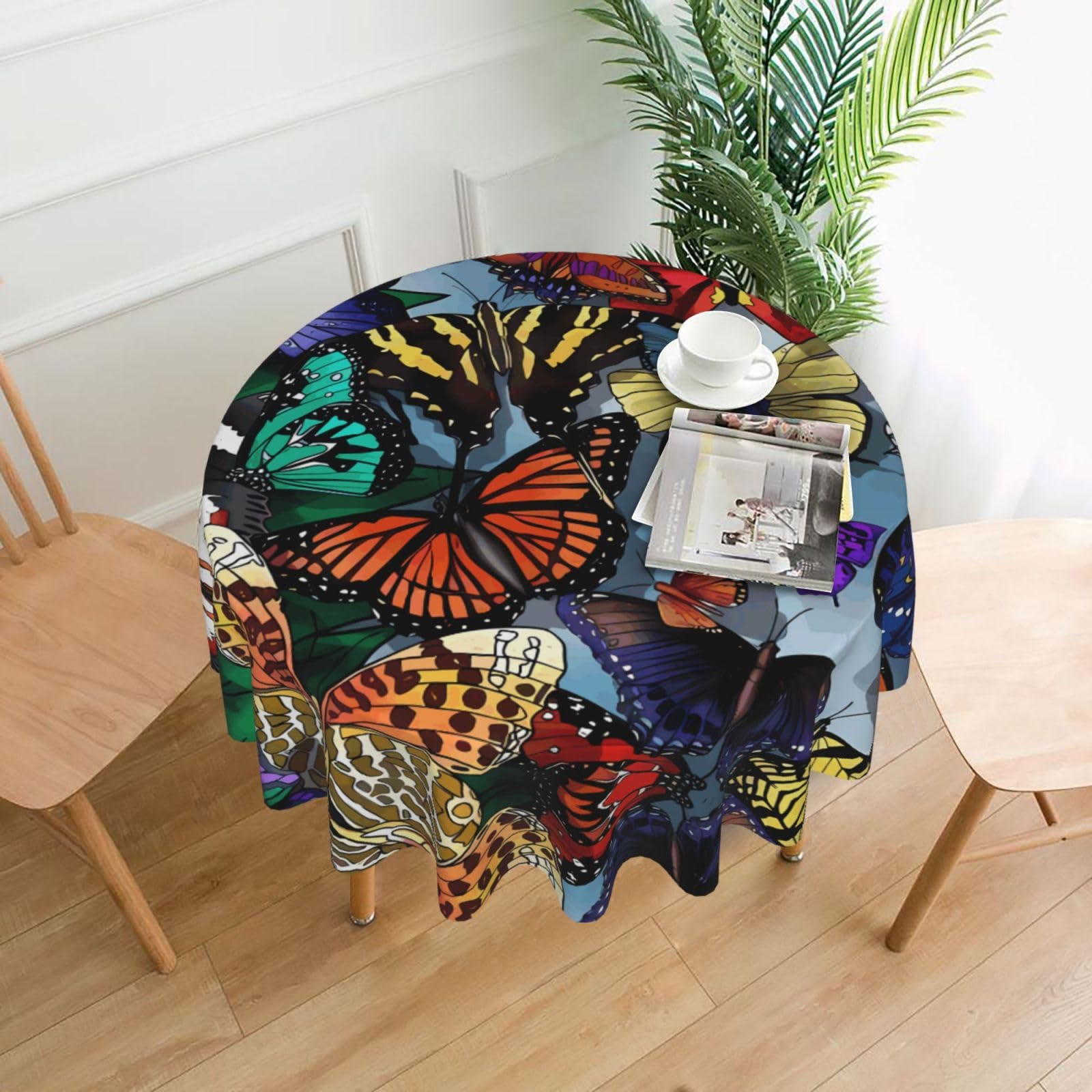 hhxvcv Hand Drawn Color Butterfly Round Tablecloth – Dining Table Cover