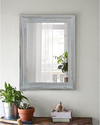 Miniatura 2 de Espejo de madera con marco rectangular retro espejo de pared decorativo para baño, dormitorio, sala de estar, pasillo, entrada, decoración del