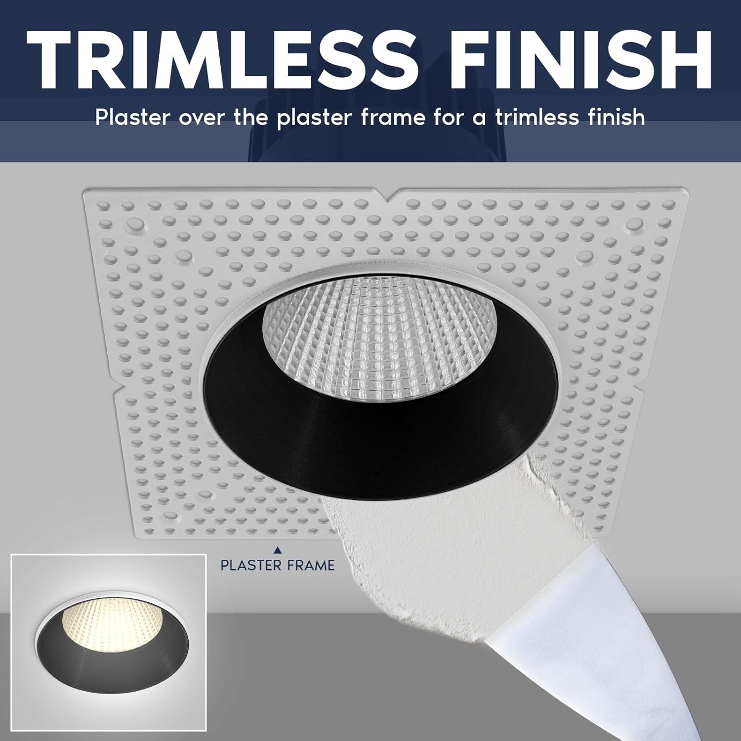LUXRITE 4-Inch LED Trimless Recessed Spotlight with Black Reflector Trim Replacement 25W, 2000LM, 2700K-5000K, 60° Beam Angle, Dimmable, Push-n-Lock, CRI90, Damp & IC Rated, ETL White + Black