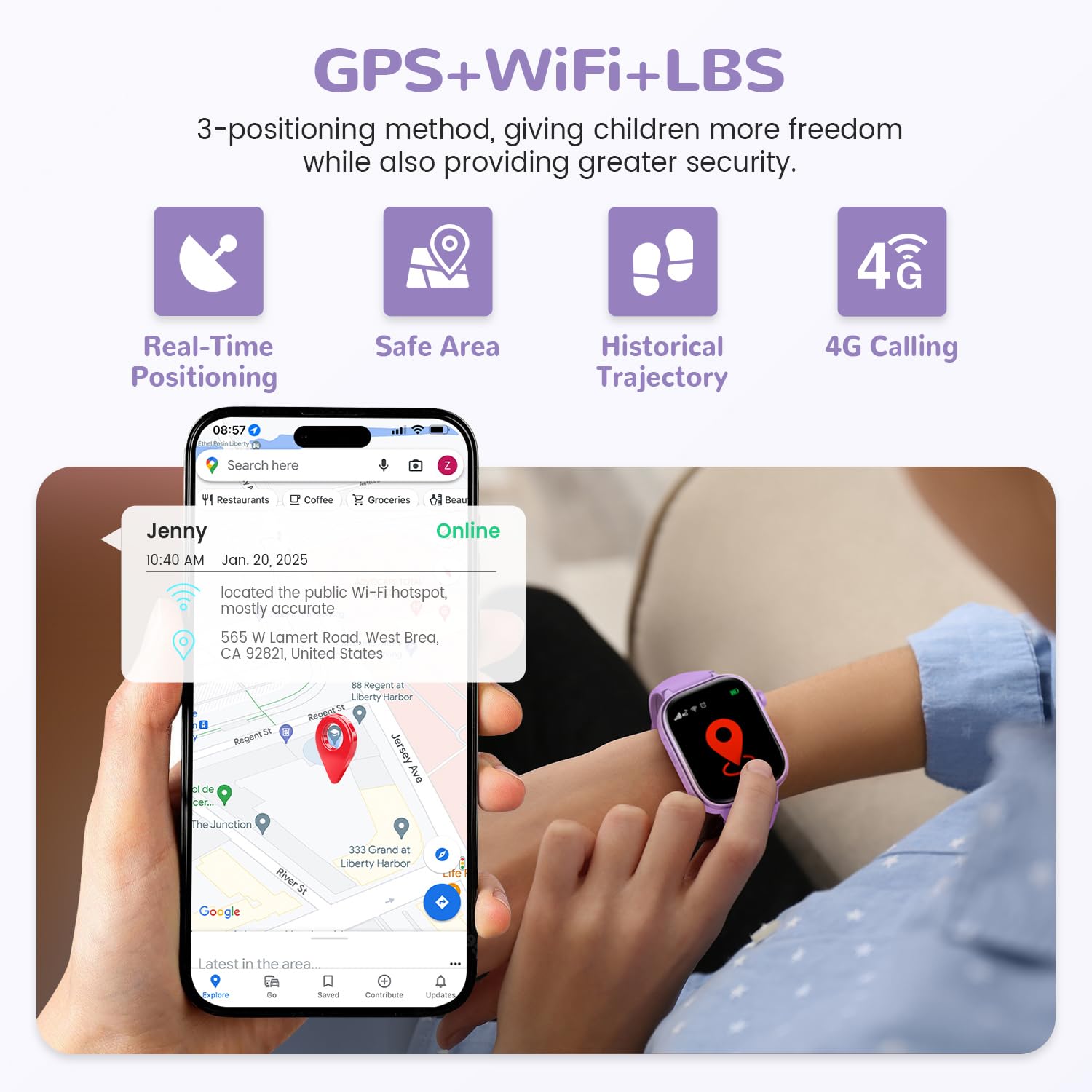 Sanorum Smartwatch voor kinderen, 4G kindersmartwatch met GPS en