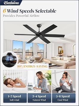 Fanbulous 60 inch Ceiling Fan No Light with Remote | Without Light, Remote Control, Flush Mount Low Profile, Quiet DC Motor & Reversible, Indoor/Outdoor