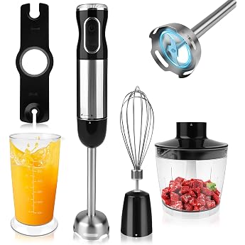 Dreamhigh 4-in-1 Electric Hand Blender Set 1000 W Purifying Rod with 12 Speeds and Turbo Includes Whisk 500 ml Chopper & 700 ml Measuring Cup Ideal for Baby Food Soups & Smoothies