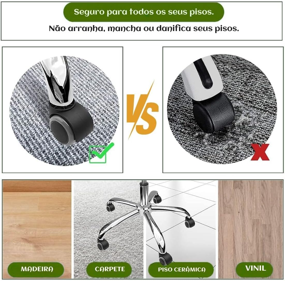 Rodízio Kit 5 Rodinhas Cadeira Escritório Silicone Antirisco