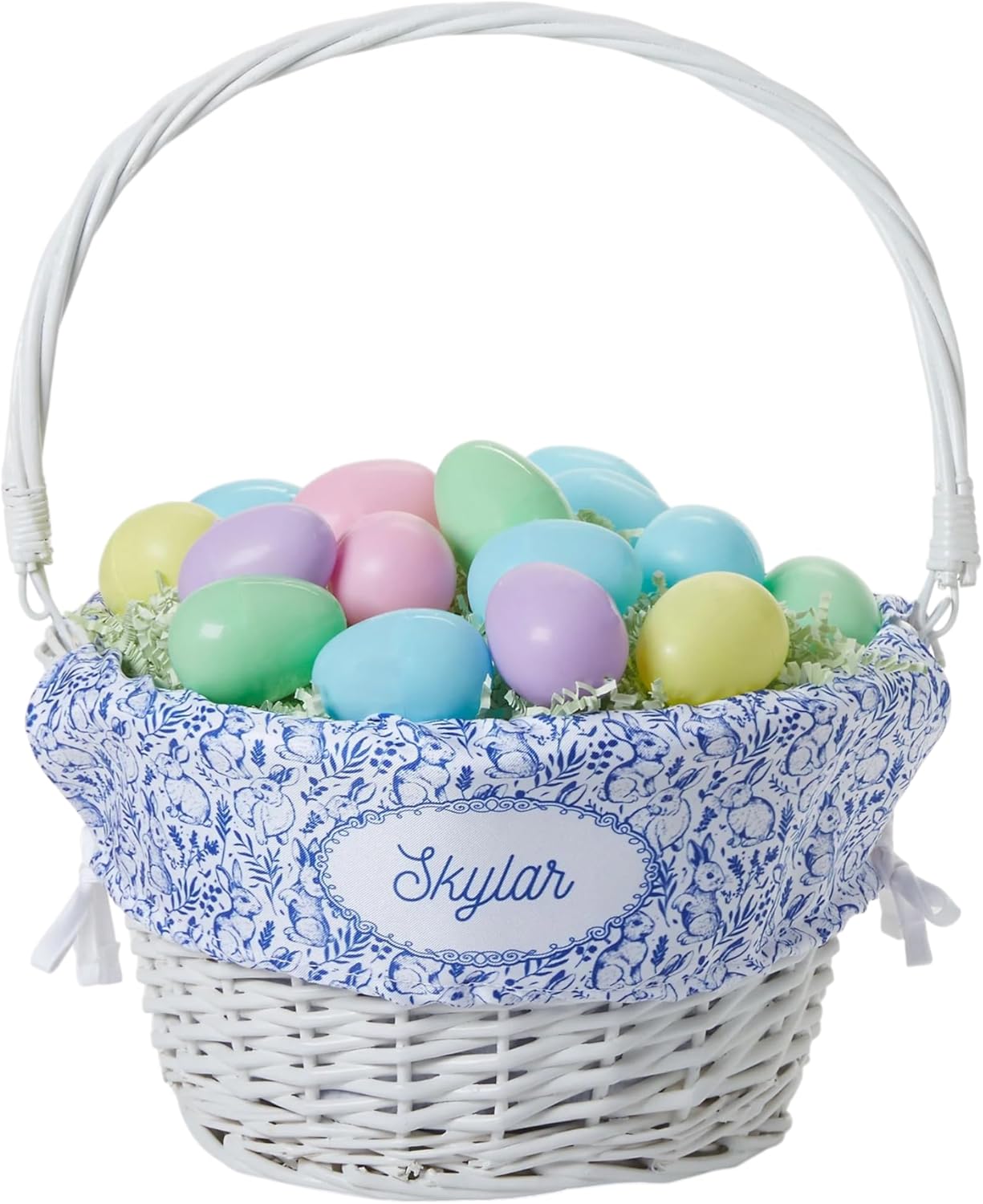 Personalization Universe Personalized Bunny Toile White Easter Basket with Folding Handle