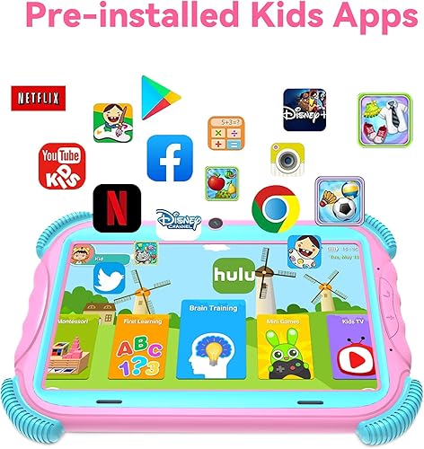 Miniatura 5 de kimlok Tablet para niños de 2  32 GB de 7 pulgadas con pantalla táctil WiFi Android para YouTube con funda incluida a partir de 3 años para niñas