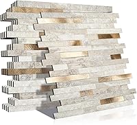 Vista 9 de KASARO - Azulejos de 1 hoja para pelar y pegar para salpicaduras de cocina, mármol beige con rayas doradas antiguas, azulejo autoadhesivo