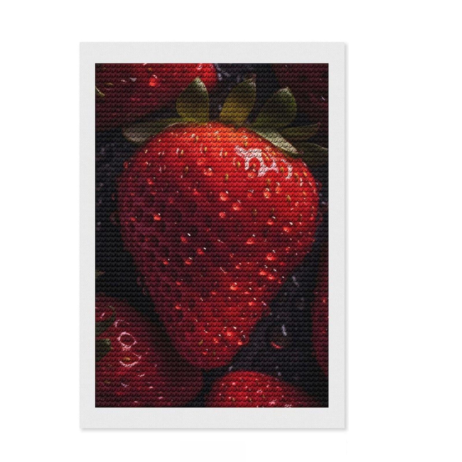 Junmoney Juicy Strawberry Diamond Painting Set 8"x12", Neat Printed Canvas, Fun Craft Experience, Boho Decor, Christmas Gift, Printed Canvas