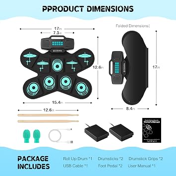 CAHAYA Electronic Drum Pad Set: Dual Speakers Portable 9-pads Electric Practice Drum MIDI Gam Great Gift for Music Beginners