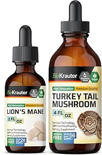 BIO KRAUTER Lion's Mane Tincture 2 Fl. Oz. & Turkey Tail Mushroom Tincture 4 Fl. Oz.