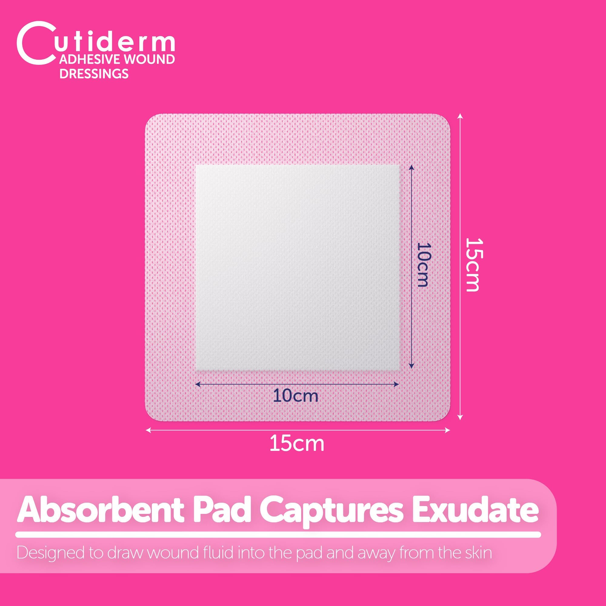 Cutiderm Apósito adhesivo estéril para heridas, 15cm x 15cm, caja de 25