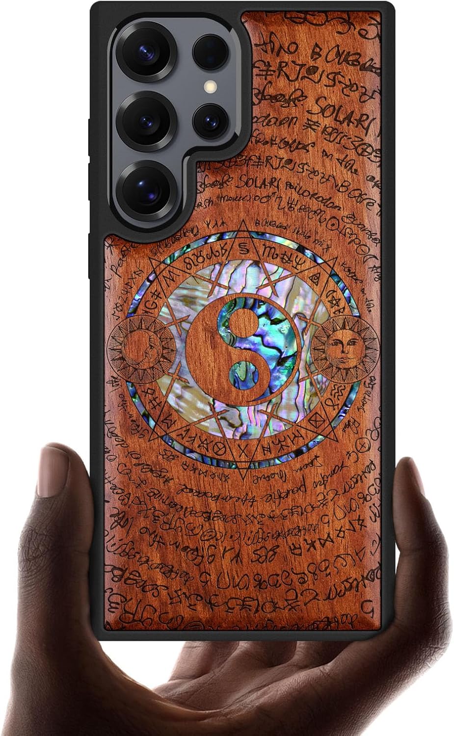 Carveit Magnetic Wooden Case for Samsung Galaxy S25 Ultra Case, Wood Artisan Engraved & Handmade Shell Inlaid, Compatible with MagSafe Wireless Chargers (Mandala Art) Blackwood