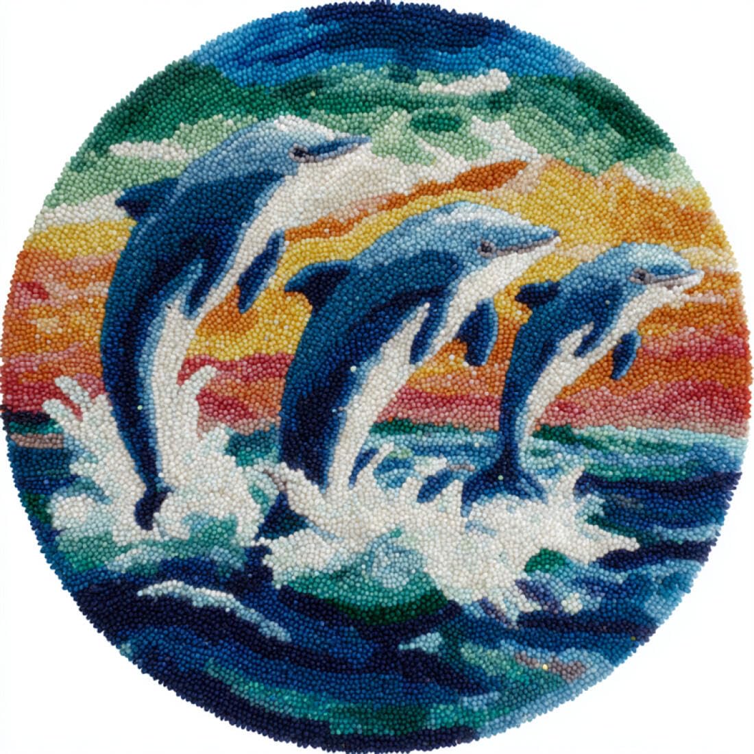 Rqwybcaxn D Iy Rug Latch Hook Kits For Adults Animal Needlework Kit Cartoon Olphin 50X50cm Roun Large Rug Making Kits Living Room Handmade Gift