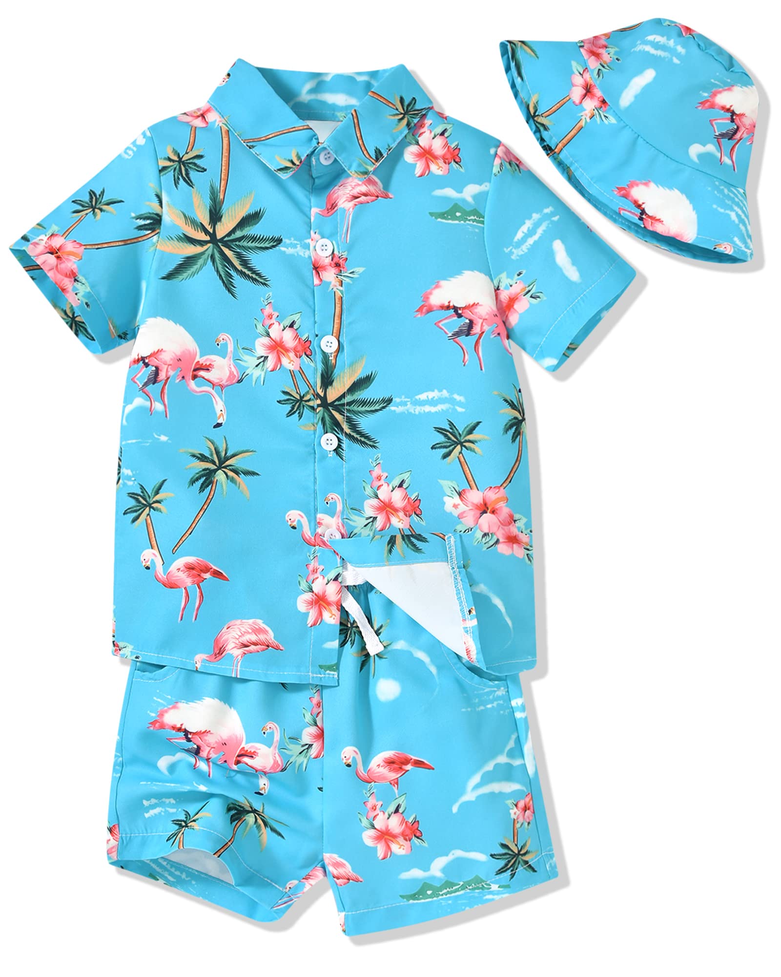 fioukiay Toddler Baby Boy Summer Outfits Little Kids Hawaiian Clothes Short Sets Floral Top Bowtie Shirt