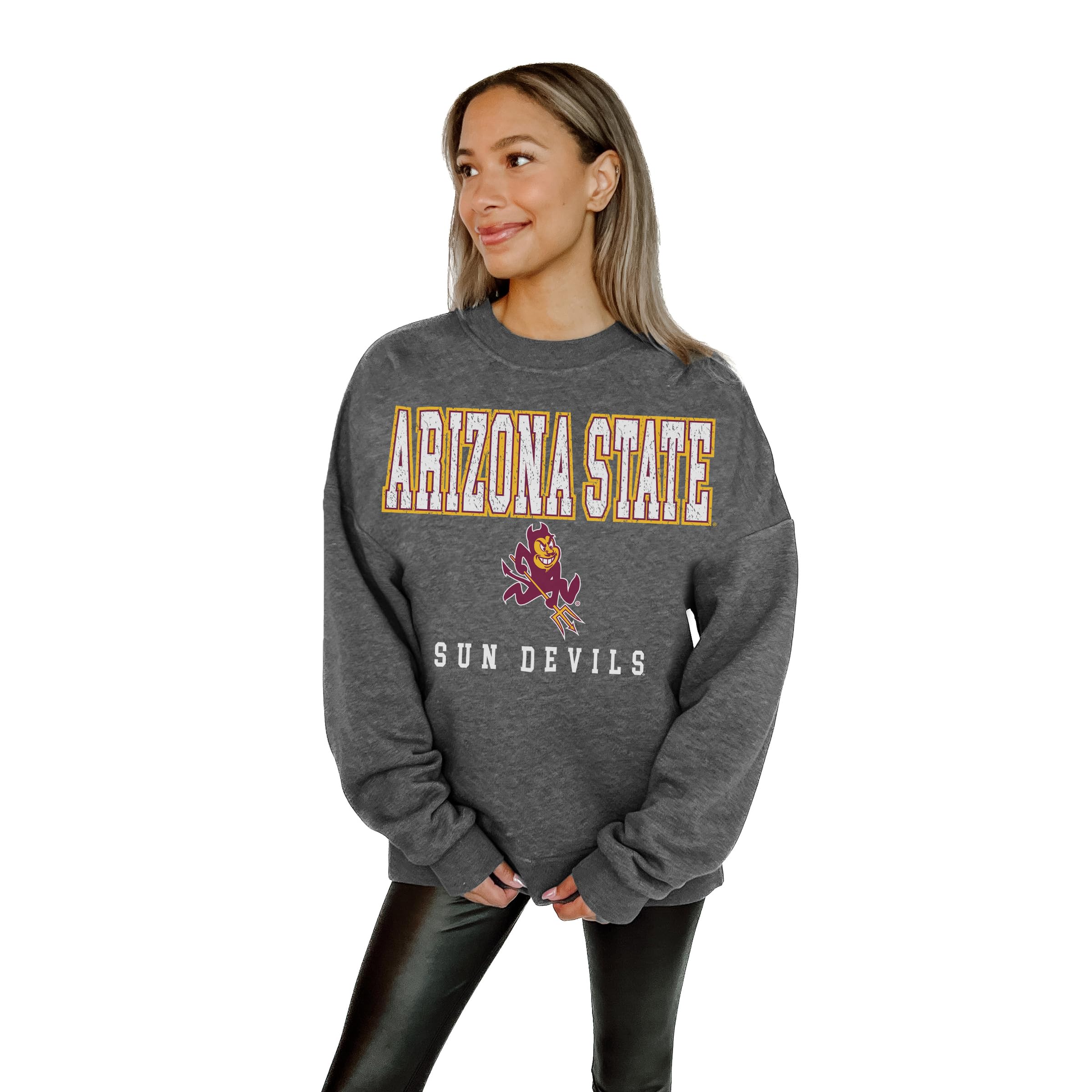 Arizona State Sun Devils Game Day Easy Street Premium Fleece Drop Shoulder Long Sleeve Crewneck Graphic Pullover