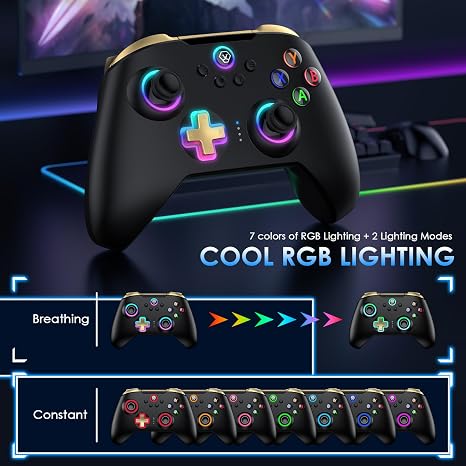Moonag Wireless PC Controller with Hall Effect Joystick, 2.4G Wireless & Wired 1000Hz Polling Rate, Turbo & Dual Vibration, RGB Lighting, Gaming Controller for PC/Switch/iOS/Android, Black