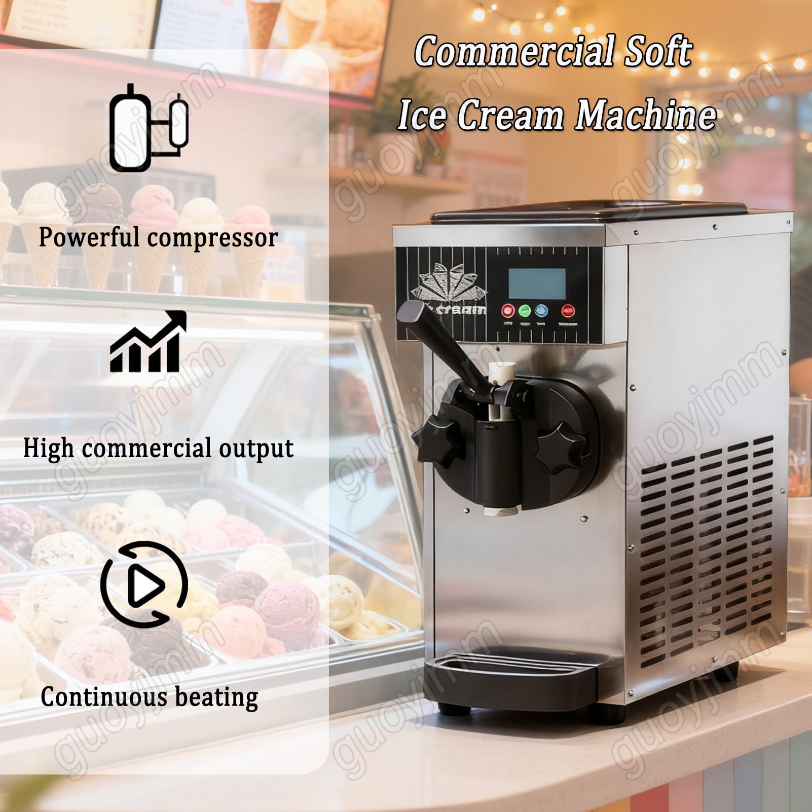 Máquina Comercial para Hacer Helado Suave de Un Solo Sabor, 450 W, Diseño de Acero Inoxidable para Encimera, Rendimiento de 4-5 Kg/h, Control por Panel LCD, para Restaurantes y Pastelerías Orange