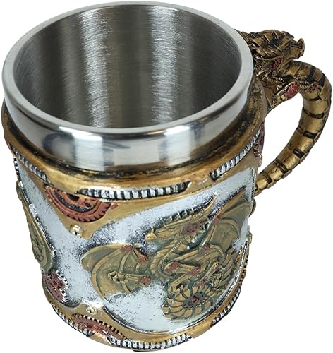 Miniatura 5 de Ebros Gift Fantasía Golden Steampunk Cyborg Dragón robótico en viaje a la luna Cerveza Stein Tankard Taza de café Calabozos y Dragones Victoriano