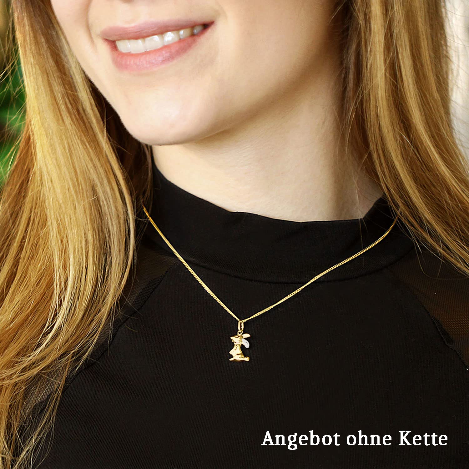 CLEVER SCHMUCK Goldener Damen Anhänger Hase seitlich sitzend 14 x 9,5 mm bicolor, plastische Form, Ohr teils weiß rhodiniert glänzend 333 Gold 8 Karat 333 GOLD 8 KARAT im Etui creme