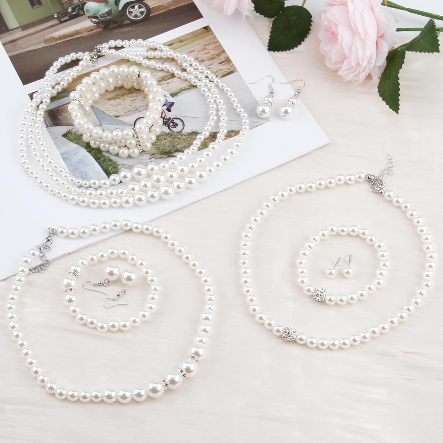 9 PCS Pearl Jewelry Set for Women, 3 Styles Necklace Earrings Bracelet Sets, Faux Pearl Accessories Gift Box, Elegant Pearl Necklace and Earring Set for Women - Image 7