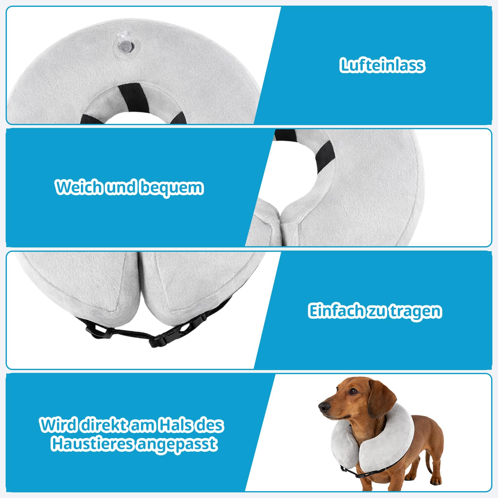 Aufblasbare Halskrause für Hunde mit 1 Luftpumpe, Graue Halskrause Hund, Weicher Hundekragen Leckschutz Für Hunde Kitten, LeckSchutz Hund Für Halsumfang 25-36 cm