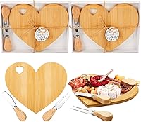 Patelai 2-Pack Heart Shaped Bamboo Cheese Board Set with Knife & Fork - Bridal Baby Shower Favors, Wedding Guest Gifts, Mini Charcuterie Boards