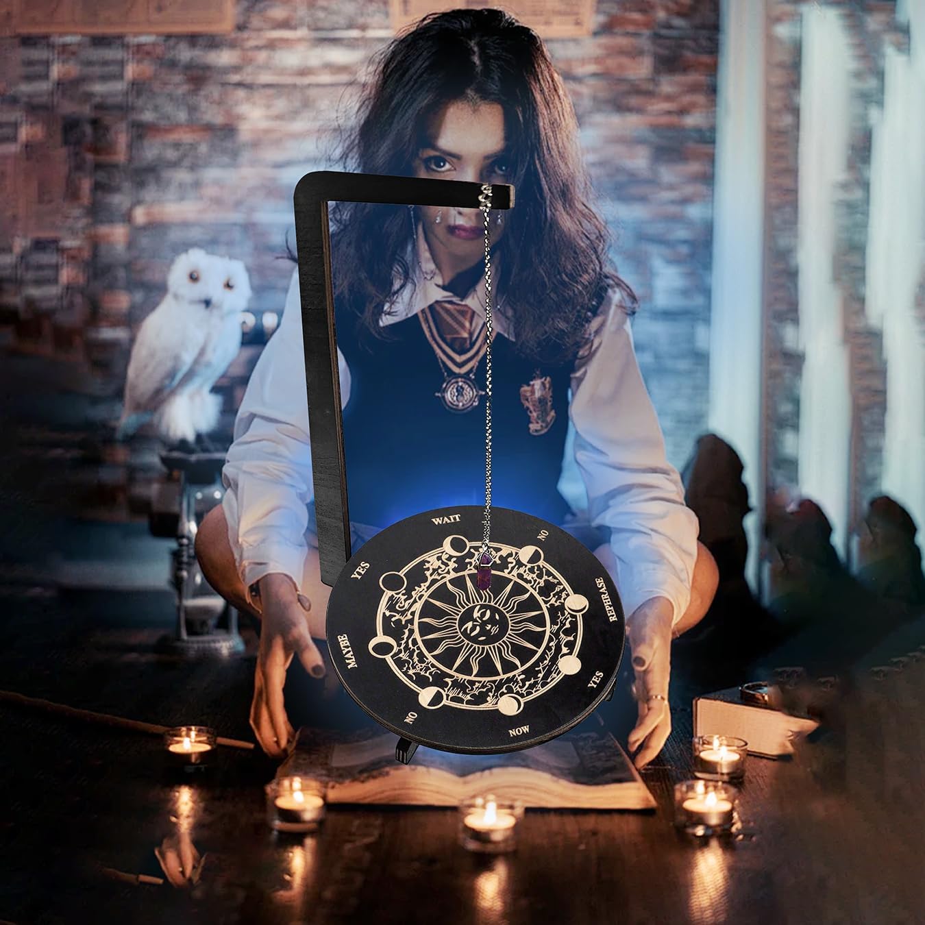 Wood Pendulum Stand with Sun Design, Crystal Divination Holder for Tarot Altar, Meditation & Spiritual Decor(Sun) image 4